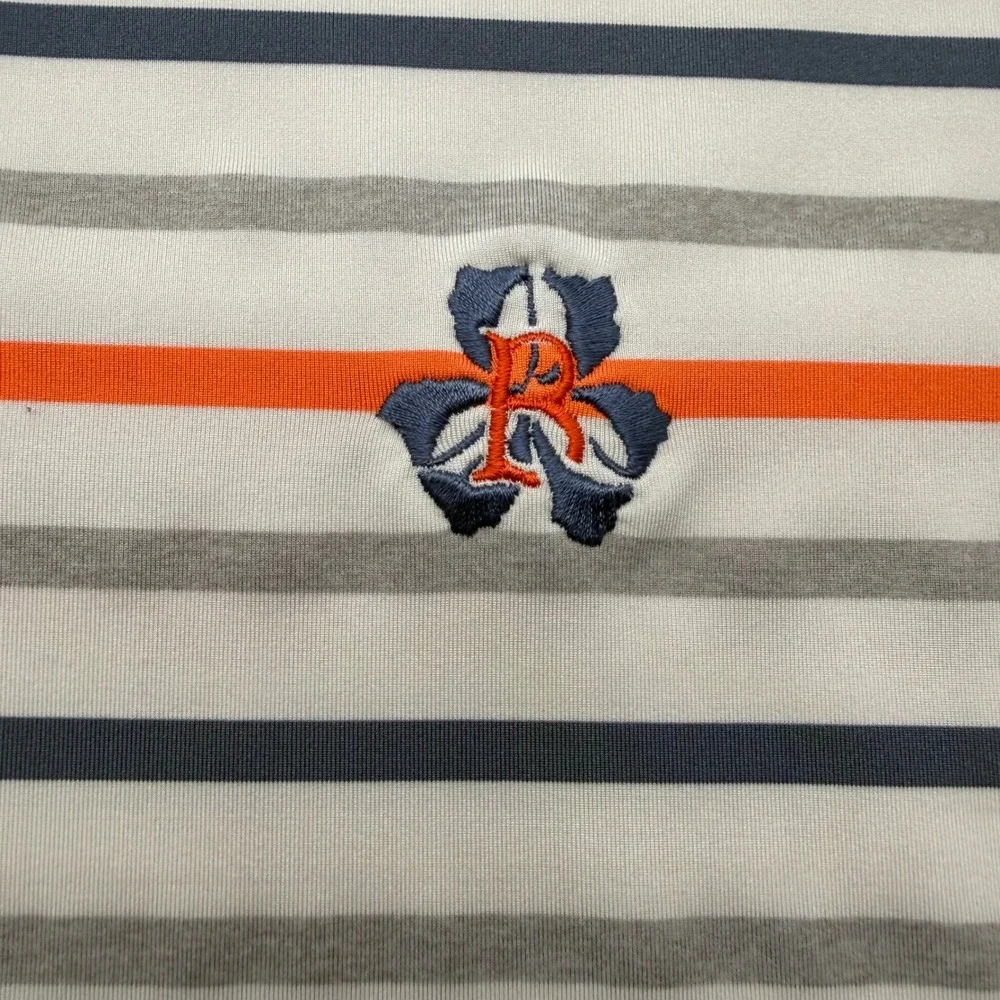 Adidas Polo Shirt Men 2XL White Orange Striped Golf Performance Short Sleeve